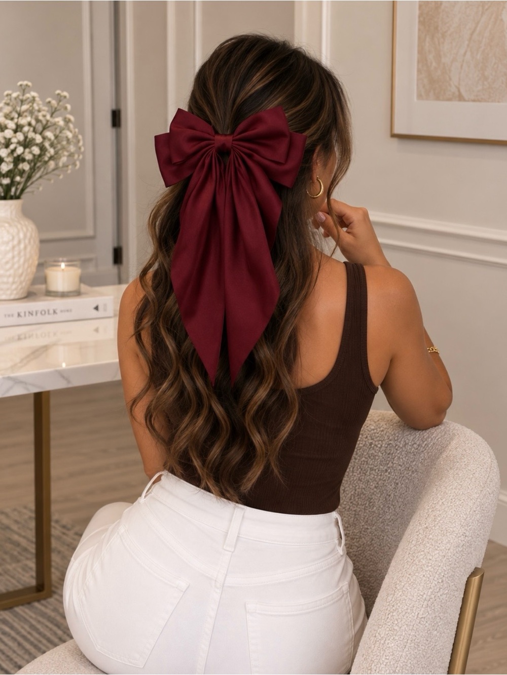 Elegant Burgundy Hair Bow Clip - Women Accessories